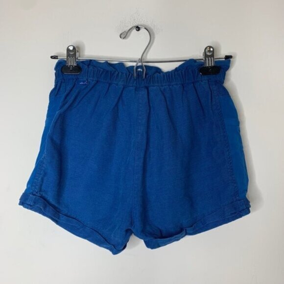 Aritzia Wilfred Shorts Crepe Paperbag Ruched Elastic Waist Linen Cobalt Blue - Picture 15 of 15